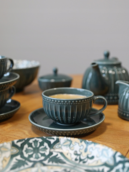 Ceramiczna filiżanka ze spodkiem linia MOSAIQUE OLIVE 250ml