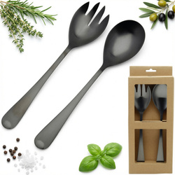 ŁYŻKI DŁUGIE SZTUĆCE DO SAŁAT SAŁATEK WIDELEC ŁYŻKA ZESTAW 2SZT CZARNE