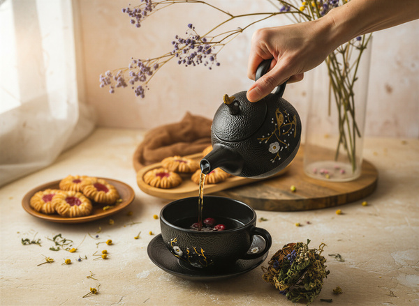 ZAPARZACZ FILIŻANKA SPODEK 0,4L ZESTAW CZARNY ŻELIWNY DO HERBATY PTASZEK