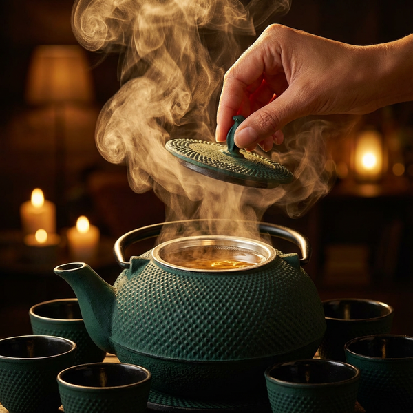 CZAJNIK ŻELIWNY ZAPARZACZ 1,8L Z ZESTAW 6 CZAREK DO HERBATY ZIÓŁ ZIELONY