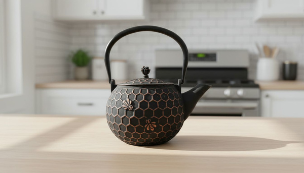 CZAJNIK ŻELIWNY IMBRYK 1,8L ZAPARZACZ DO HERBATY Z MIEDZIANYMI AKCENTAMI