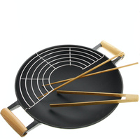 WOK ŻELIWNY PATELNIA 37 CM Ø POKRYWKA ZESTAW + PRZYBORY