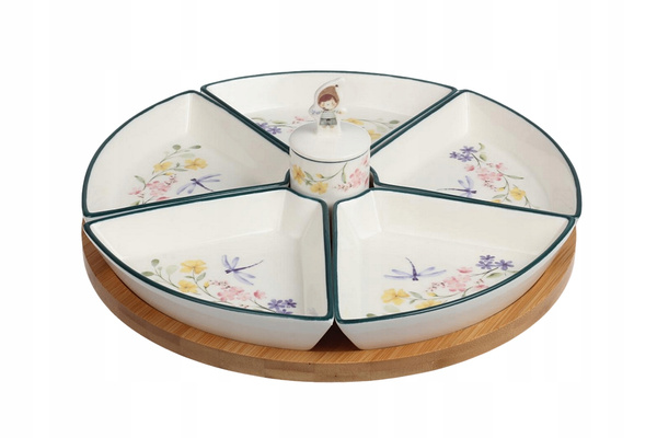 PATERA CERAMICZNA OBROTOWA NA BAMBUSIE 27,5 CM 7EL PANI KWIATEK