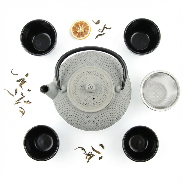 CZAJNIK ŻELIWNY 1,5L ZAPARZACZ DO HERBATY 4 CZARKI ZESTAW 5 ele NA PREZENT