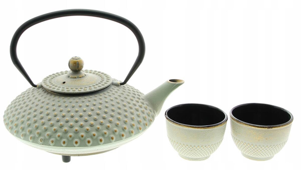 CZAJNIK ŻELIWNY 1,25L IMBRYK ZAPARZACZ DO HERBATY + 2x CZARKI + PODKŁADKA