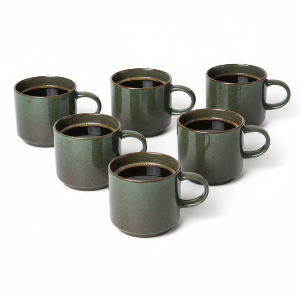 KUBKI DO KAWY HERBATY KUBEK ZESTAW 6 SZT. CIEMNOZIELONY MAT 350 ML Ø 9,5 CM