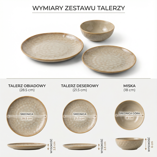 SERWIS OBIADOWY KOMPLET TALERZY 18EL. ZASTAWA OBIADOWA ZESTAW NA 6 OSÓB