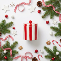 CUKIERNICA SŁOIK POJEMNIK Z PORCELANY CZERWONO-BIAŁY 10,5 CM DEKORACJA