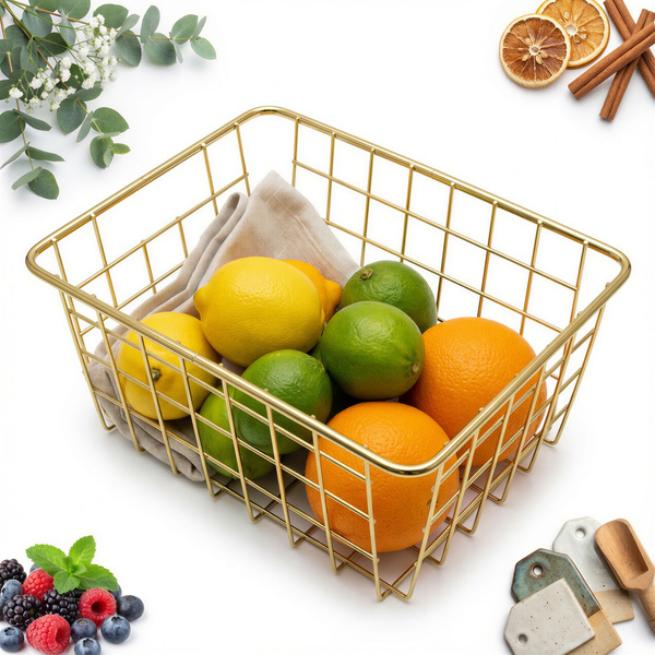 KOSZYK METALOWY ZŁOTY DRUCIANY NA OWOCE OZDOBNY