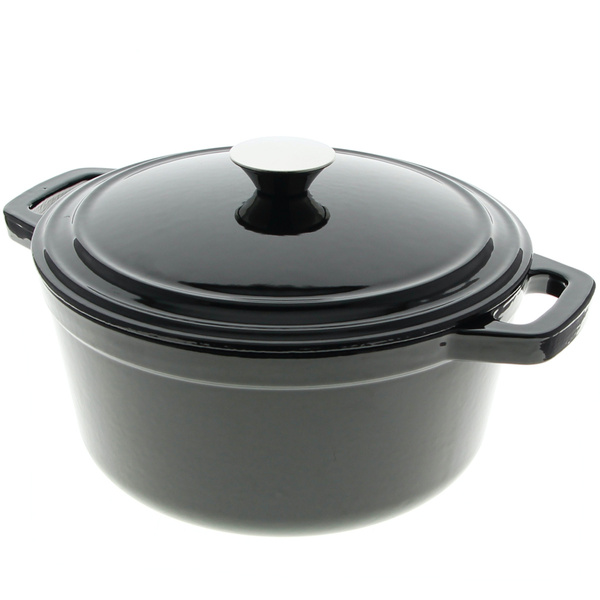 GARNEK ŻELIWNY 4.5L EMALIOWANY Z POKRYWKĄ GAR CZARNY RONDELEK SOLIDNY