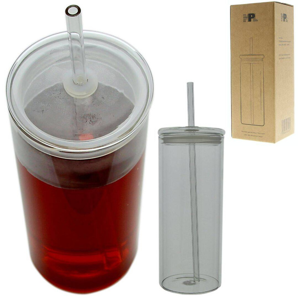 KUBEK BUTELKA SZKLANA BIDON ZE SŁOMKĄ 600ml SZKLANKA