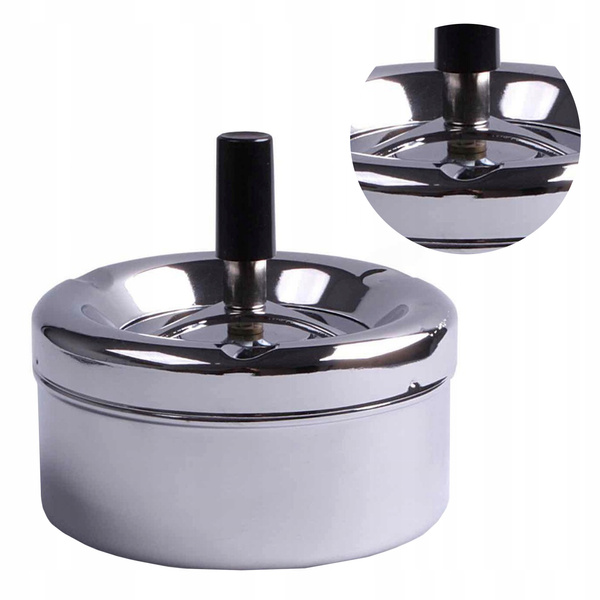 POPIELNICZKA POPIELNICA OBROTOWA ZAMYKANA METALOWA SREBRNA