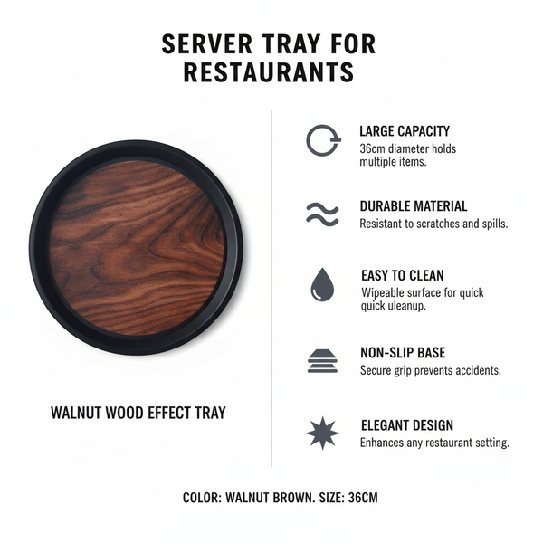 TACA KUCHENNA KELNERSKA ANTYPOŚLIZGOWA IMITACJA DREWNA BRĄZ OKRĄGŁA 36 cm