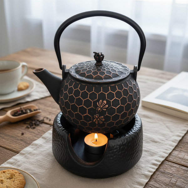 CZAJNIK ŻELIWNY IMBRYK PSZCZÓŁKA 1,8L DO HERBATY + PODGRZEWACZ ŻELIWNY