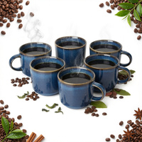 KUBKI DO KAWY HERBATY KUBEK ZESTAW 6 SZTUK 350 ML CIEMNONIEBIESKIE CERAMIKA