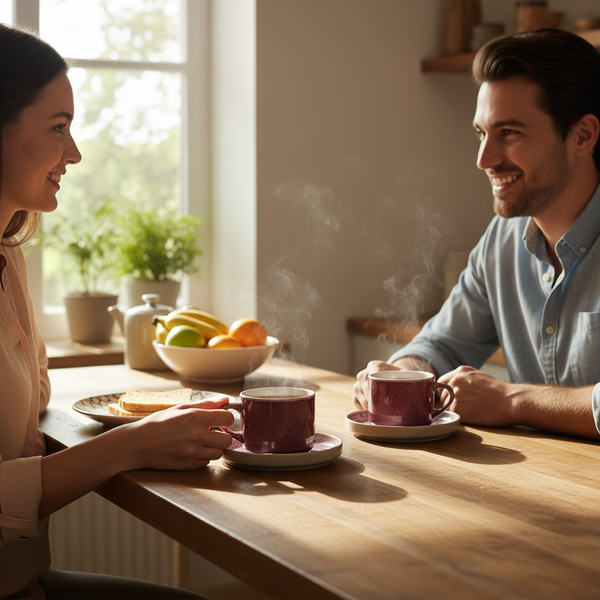 FILIŻANKI ZESTAW KAWOWY ZE SPODKAMI DO KAWY HERBATY 200 ml ŚLIWKOWE Ø 8,5cm