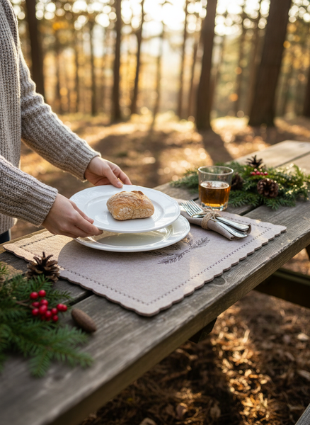 FILCOWA PODKŁADKA ŚWIĄTECZNA POD TALERZE BEŻOWA 30×40 CM DO DEKORACJI