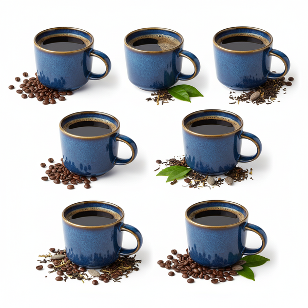 KUBKI DO KAWY HERBATY KUBEK ZESTAW 6 SZTUK 350 ML CIEMNONIEBIESKIE CERAMIKA
