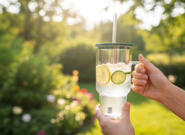 KUBEK BIDON SZKLANY TYPU STANLEY BIG 1,1L PRZEZROCZYSTY Z POKRYWKĄ I SŁOMKĄ