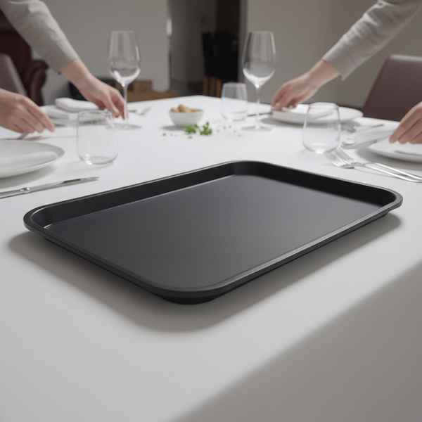 TACA KELNERSKA KUCHENNA CZARNA PROSTOKĄTNA ANTYPOŚLIZGOWA 41.5×30.5×2 cm