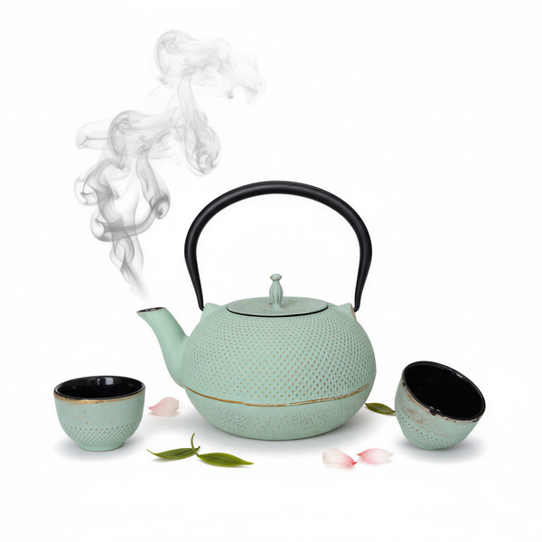 CZAJNIK ŻELIWNY ZAPARZACZ 1,8L Z ZESTAW 6 CZAREK DO HERBATY ZIÓŁ MIĘTOWY