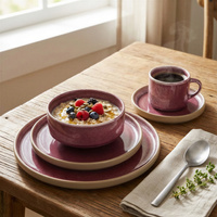 SERWIS OBIADOWYO KAWOWY 30 EL. DLA 6 OSÓB FILIŻANKI DO KAWY FIOLET CERAMIKA
