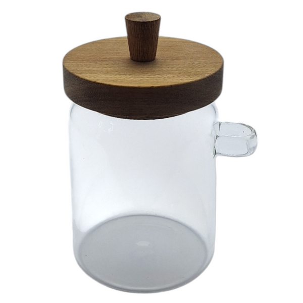 POJEMNIK SZKLANY 550 ml SŁOICZEK Z BAMBUSOWĄ POKRYWKĄ I ŁYŻECZKĄ