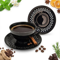 FILIŻANKA CERAMICZNA CZARNA 260ml ZE SPODKIEM AŻUROWYM DO KAWY HERBATY