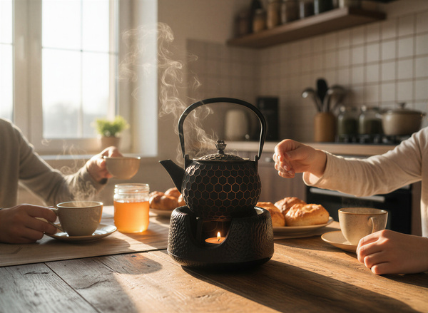 CZAJNIK ŻELIWNY IMBRYK 1,2 L ZAPARZACZ DO HERBATY I ZIÓŁ + PODGRZEWACZ