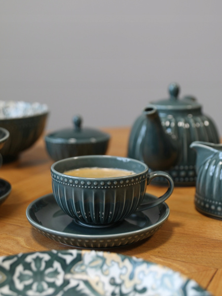 Ceramiczna filiżanka ze spodkiem linia MOSAIQUE OLIVE 250ml