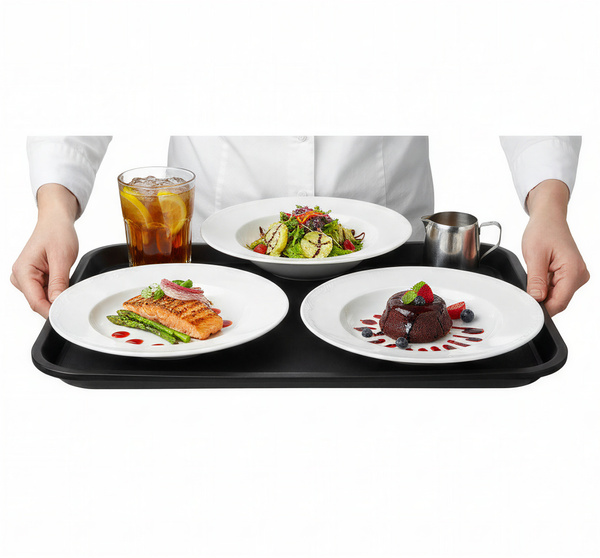 TACA KELNERSKA KUCHENNA CZARNA PROSTOKĄTNA ANTYPOŚLIZGOWA 41.5×30.5×2 cm