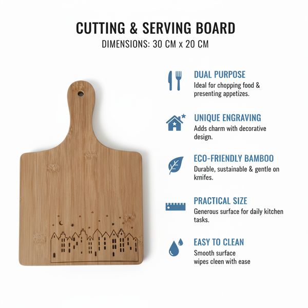 DESKA DO KROJENIA JEDZENIA I SERWOWANIA DAŃ BAMBUS NATURALNY 30×20×1,5 CM