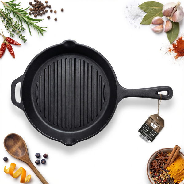 PATELNIA GRILLOWA ŻELIWNA 26 cm ODLEW CIĘŻKA