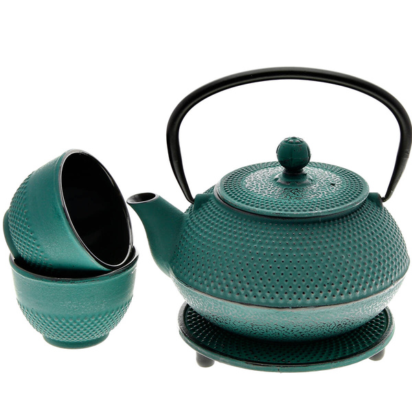 CZAJNIK 0.8L ŻELIWNY 2x CZARKI PODKŁADKA IMBRYK Z SITKIEM DO ZIÓŁ HERBATY