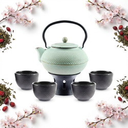 ŻELIWNY CZAJNIK 1,5L ZESTAW 4x CZARKI PODGRZEWACZ