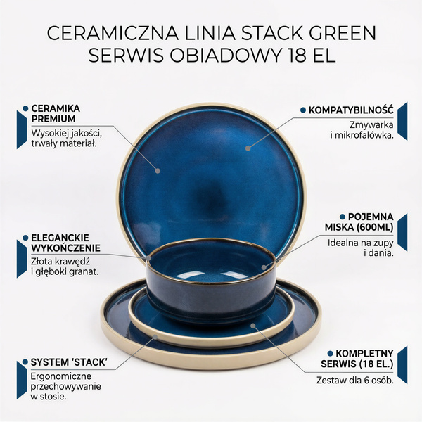 SERWIS OBIADOWY KOMPLET TALERZY 18EL. ZASTAWA OBIADOWA ZESTAW NA 6 OSÓB