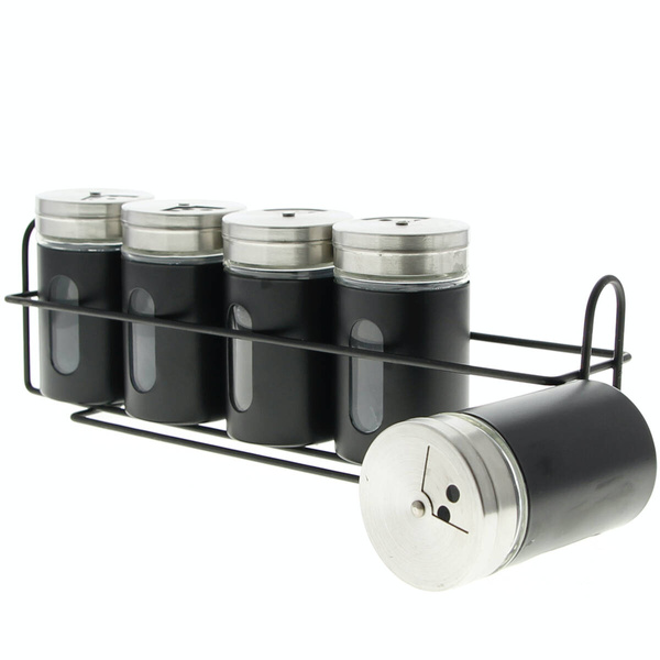 STOJAK NA PRZYPRAWY PÓŁKA PRZYPRAWNIK 5 SZTUK STALOWY CZARNY ORGANIZER