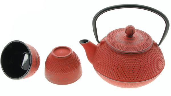 CZAJNIK ZAPARZACZ ŻELIWNY 2x CZARKI PODSTAWKA