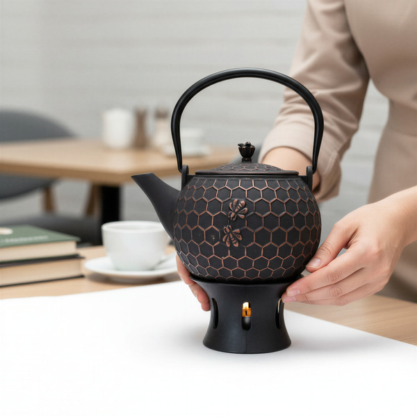 CZAJNIK ŻELIWNY IMBRYK 1,8L ZAPARZACZ DO HERBATY + PODGRZEWACZ + WIDELCZYK