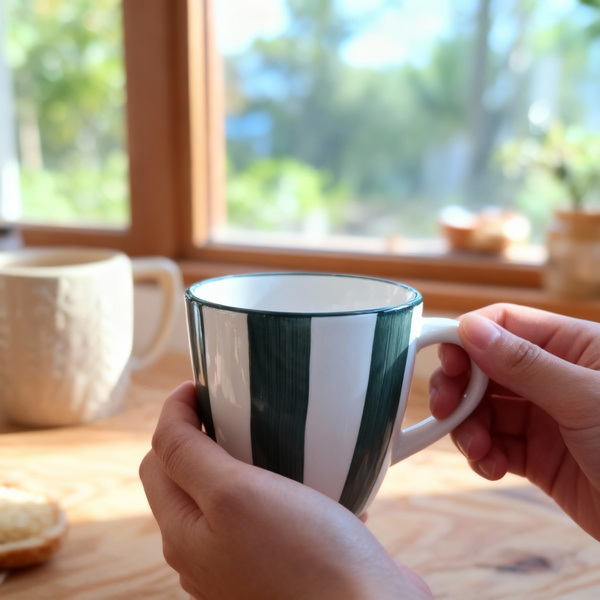 KUBEK 350ML DO ŚWIĄTECZNY CERAMIKA ZIELONO-BIAŁY, ZMYWARKA