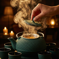 CZAJNIK ŻELIWNY ZAPARZACZ 1,8L Z ZESTAW 6 CZAREK DO HERBATY ZIÓŁ ZIELONY