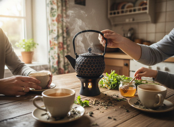 CZAJNIK ŻELIWNY IMBRYK PSZCZOŁKA 1,2 L ZAPARZACZ DO HERBATY + PODGRZEWACZ