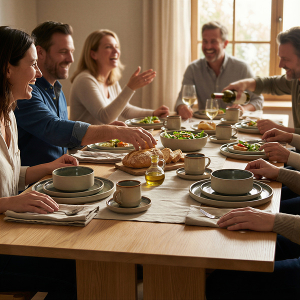 SERWIS OBIADOWYO KAWOWY 30 EL. DLA 6 OSÓB FILIŻANKI DO KAWY SZARY CERAMIKA