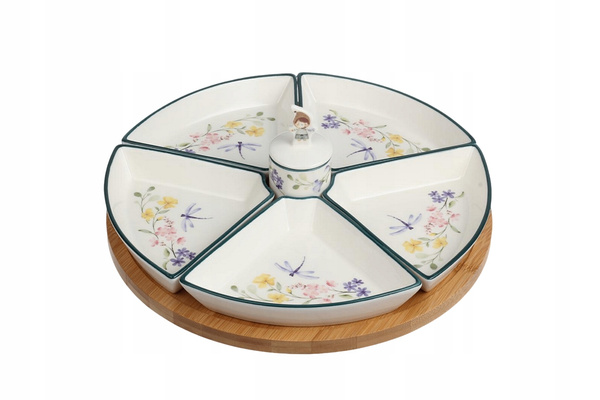 PATERA CERAMICZNA OBROTOWA NA BAMBUSIE 27,5 CM 7EL PANI KWIATEK