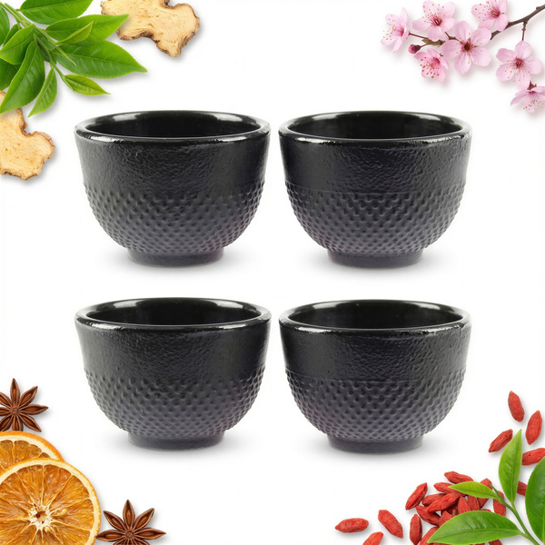 CZARKI ŻELIWNE 4 SZT ZESTAW ŻELIWNY DO HERBATY