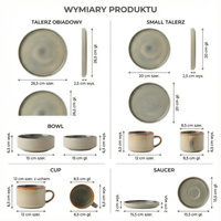 SERWIS OBIADOWYO KAWOWY 30 EL. DLA 6 OSÓB FILIŻANKI DO KAWY SZARY CERAMIKA