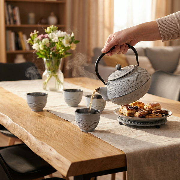 CZAJNIK ŻELIWNY 1,5L ZAPARZACZ DO HERBATY 4 CZARKI ZESTAW 5 ele NA PREZENT