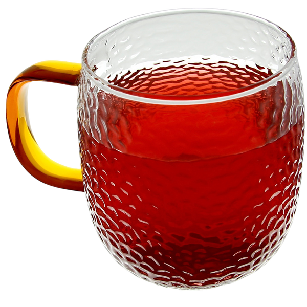 SZKLANKA KUBEK SZKLANY DO KAWY I HERBATY 330 ml. Z BURSZTYNOWYM UCHEM