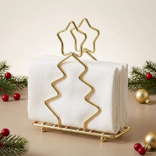 SERWETNIK CHOINKA POJEMNIK NA SERWETKI ZŁOTY STOJAK  STALOWY 18×16,5 CM