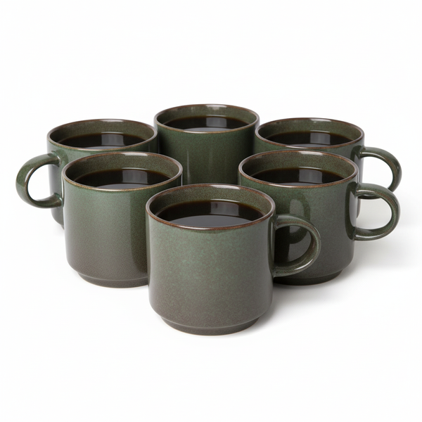 KUBKI DO KAWY HERBATY KUBEK ZESTAW 6 SZT. CIEMNOZIELONY MAT 350 ML Ø 9,5 CM